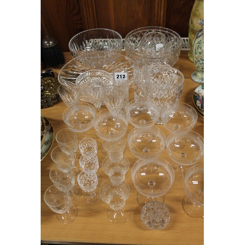 212 - Glass ware to include cut-crystal bowls, vases, drinking glasses, etc.