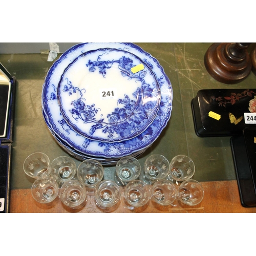 241 - Set of twelve glasses, and blue and white china.