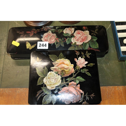 244 - Two floral painted lacquered glove boxes. 