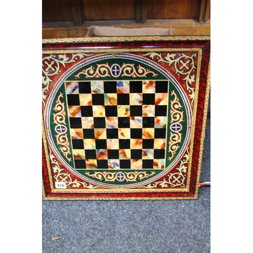 426 - Painted chess board in faux boule gilt frame, 46cm x 46cm.