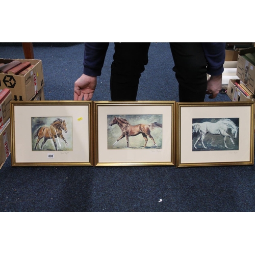 430 - After TREVOR TAYLOR, three pencil signed prints of horses, 16cm x 19cm, (3).