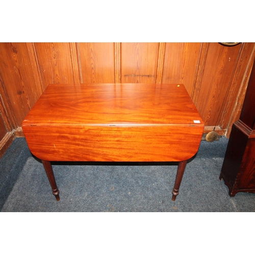 814 - Victorian and inlaid drop-leaf table on turned supports.