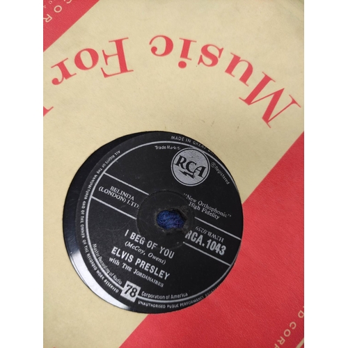 588 - Quantity of 78rpm singles dating from the 1930s-50s to include Elvis Presley on blue HMV label, Rick... 