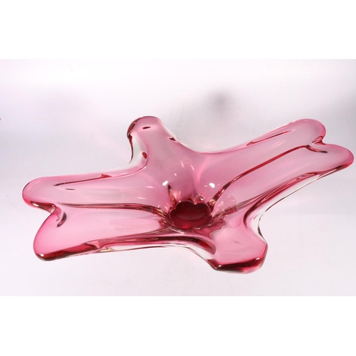 1 - Large pink glass centrepiece, in the manner of Fratelli Toso for Murano, 56cm.