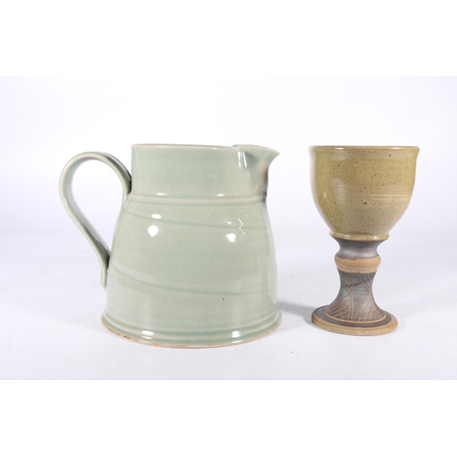 124 - Clare Dawdry, We Make Pots, Studio Pottery jug with celadon glaze, mark to base, 15cm tall, also a s... 