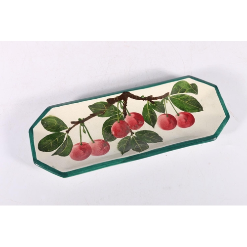 130 - Wemyss Pottery cherry pattern pen tray with T Goode & Co. backstamp, 24cm long.