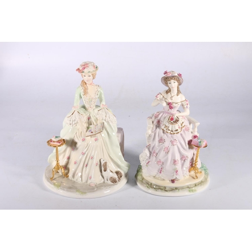 155 - Two Compton and Woodhouse Royal Worcester figurines: The Graceful Arts Poetry CW384 and Embroidery. ... 