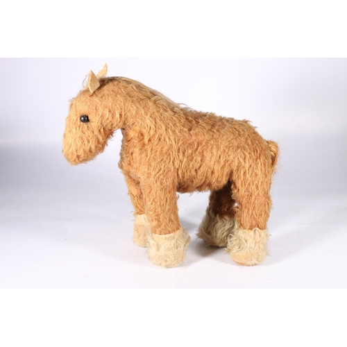 160 - Early Merrythought straw filled soft toy in the form of a horse or donkey, 36cm long.