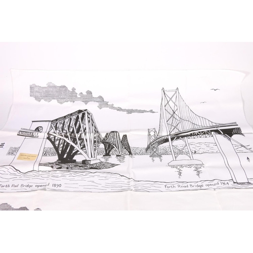 161 - Lockharts of Kirkcaldy Forth Bridges commemorative tablecloths, artist's initials R S.