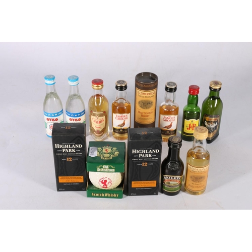 166 - Whisky and other miniatures to include Glenfiddich, Highland Park, Glenmorangie, etc.