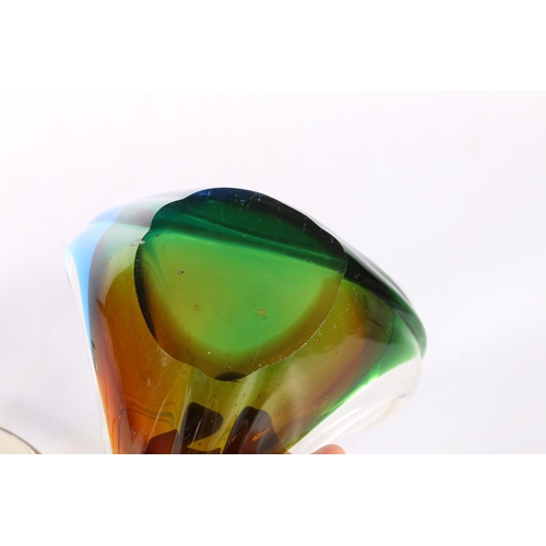 28 - Mid-century Art Glass dish, and a Murano style sculptural glass dish.  (2)