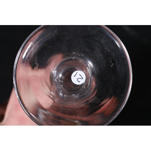 53 - Antique wine glass with vine etched bowl and long stem, 16cm.