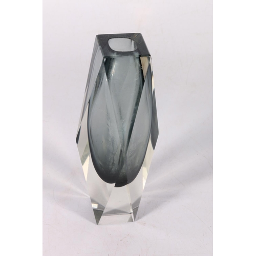 64 - Murano faceted Sommerso glass block vase, 21cm.