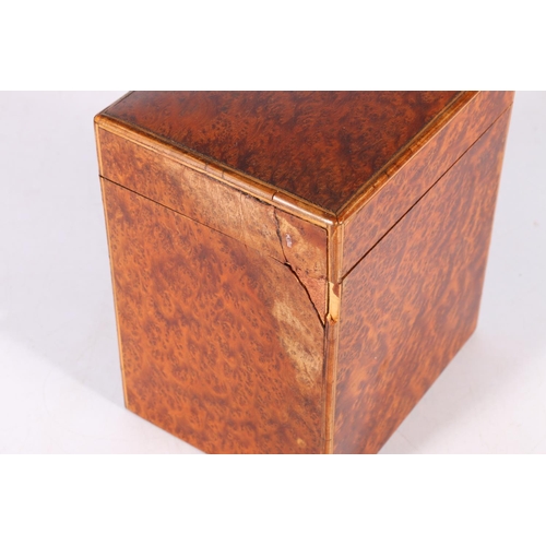 74 - 19th century birds eye maple tea caddy, 15cm tall.