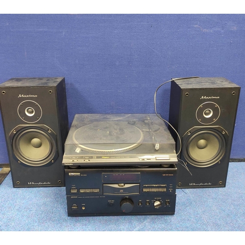 615 - Hi-Fi system comprising of a pair of Maxima Wharfedale 100w speakers, technics SL-BD22D turntable, P... 