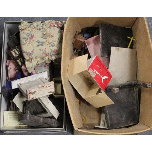 44 - Two boxes of vintage doll's house furniture and fittings (2)NB. The doors and windows that were prev... 