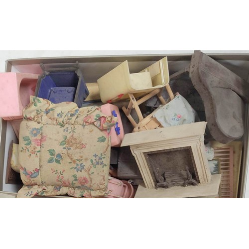 44 - Two boxes of vintage doll's house furniture and fittings (2)NB. The doors and windows that were prev... 