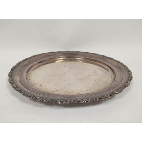 1 - Egyptian silver circular waiter with scroll border, 34cm, 832g.