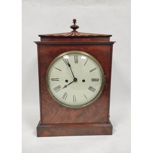 71 - Late Regency eight day mantel clock with shaped plates and circular painted dial, in mahogany case w... 