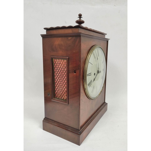 71 - Late Regency eight day mantel clock with shaped plates and circular painted dial, in mahogany case w... 