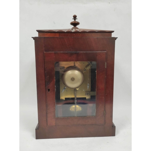 71 - Late Regency eight day mantel clock with shaped plates and circular painted dial, in mahogany case w... 