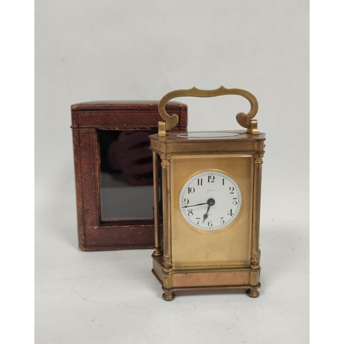 72 - Carriage timepiece with silvered lever platform, the case with angled pillar sides, 13cm, with the t... 