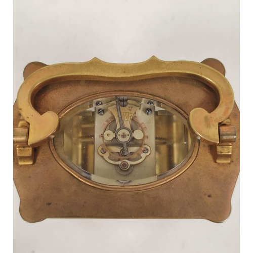 72 - Carriage timepiece with silvered lever platform, the case with angled pillar sides, 13cm, with the t... 