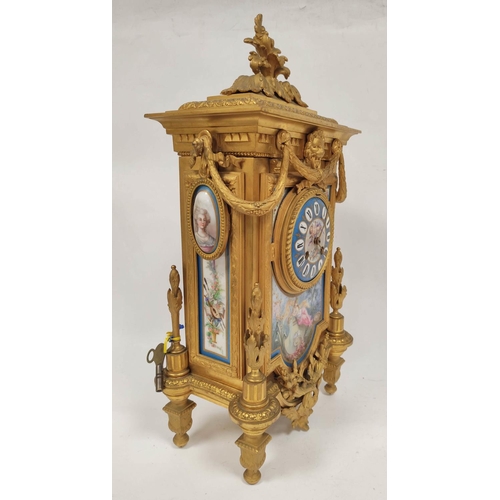 73 - French late 19th century mantel clock by Marti, No. 14974, in gilt spelter with Sevres style plaques... 