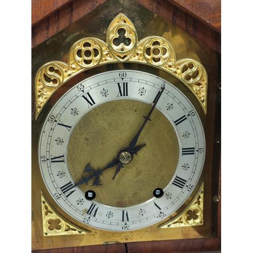 74 - Late 19th century mantel clock by Winterhalder and Hofmeier, chiming on two gongs, in oak case of ar... 