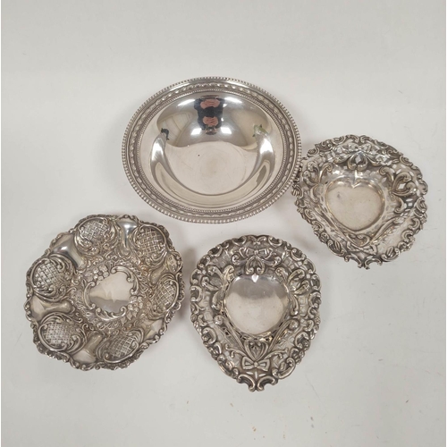 17 - Three embossed bon bon dishes and a circular bowl, 165g / 5oz. (4).