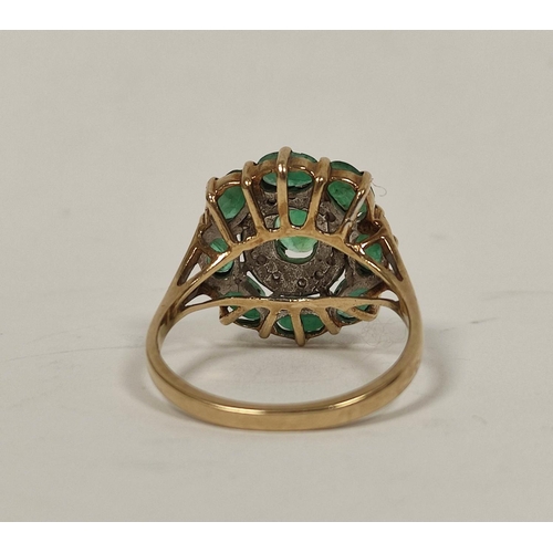 7 - Diamond and emerald oval cluster ring and another of princess cluster style, both 9ct gold, 9g. Size... 