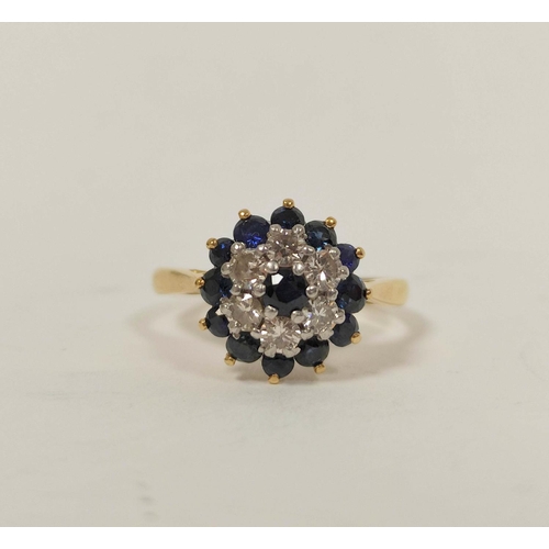 9 - Diamond and sapphire cluster ring and another, both 9ct. Sizes 'N' & 'M'.