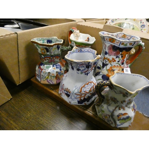 262 - Five antique Masons Ironstone jugs.