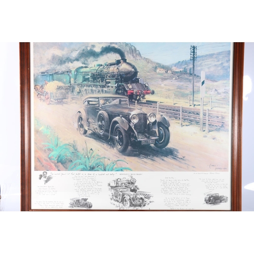 568 - After TERENCE CUNEO (1907-1996), Bentley V Blue Train, framed print, 66cm x 76cm.