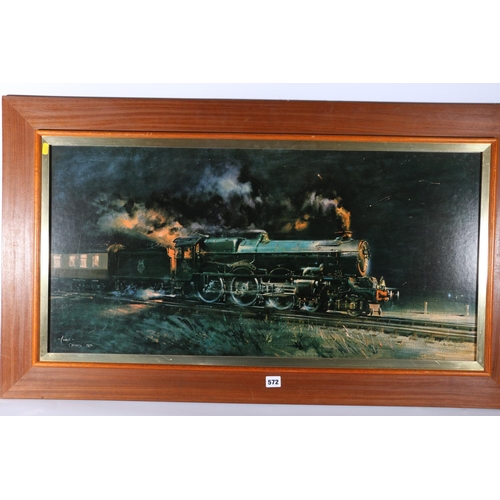 572 - After TERENCE CUNEO (1907-1996), King George V locomotive, framed print, 43cm x 90cm.