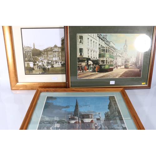 575 - ROBERT K CALVERT, Princes Street Trams, framed print, 31cm x 40cm and two others, (3)