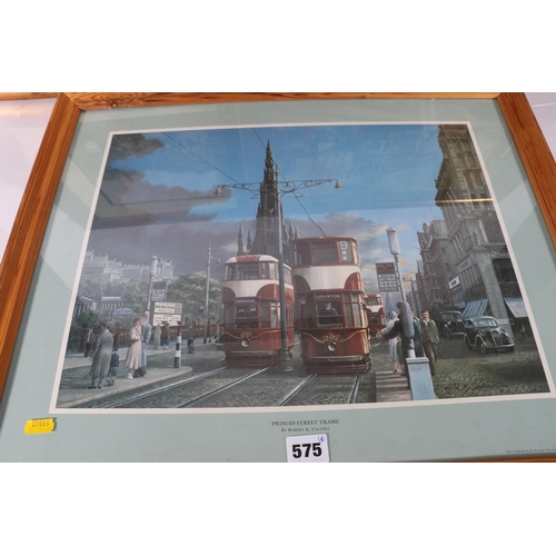 575 - ROBERT K CALVERT, Princes Street Trams, framed print, 31cm x 40cm and two others, (3)