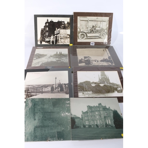 582 - Eight photographic prints including Edinburgh Fire Brigade, Edinburgh Trams 1950, Portobello 1920, T... 