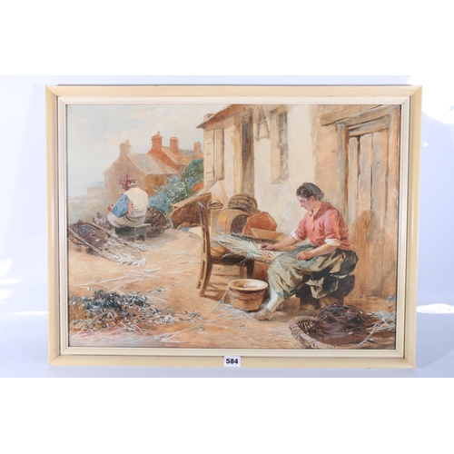 584 - ROBERT ANDERSON (Scottish 1842-1885), basket weavers, watercolour, signed and dated 1877, 46cm x 62c... 