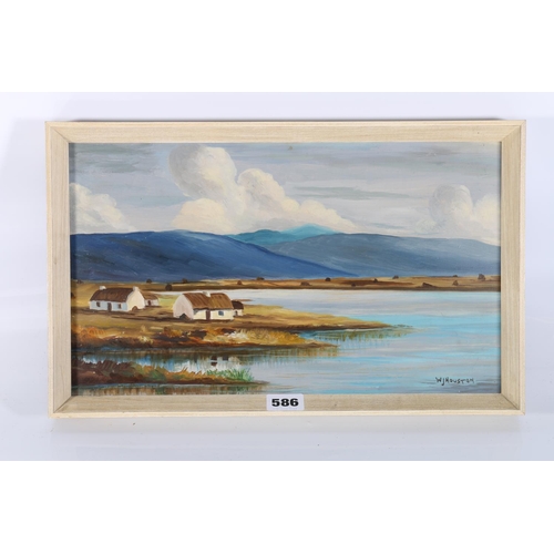 586 - W JOHN HOUSTON, edge of a loch, oil on board, signed, 21cm x 35cm.