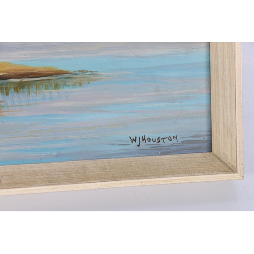 586 - W JOHN HOUSTON, edge of a loch, oil on board, signed, 21cm x 35cm.