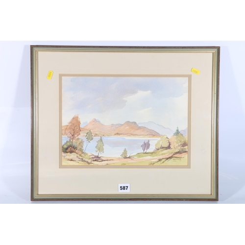 587 - M MCCUAIG?, lochscape, watercolour, signed, 24cm x 34cm.