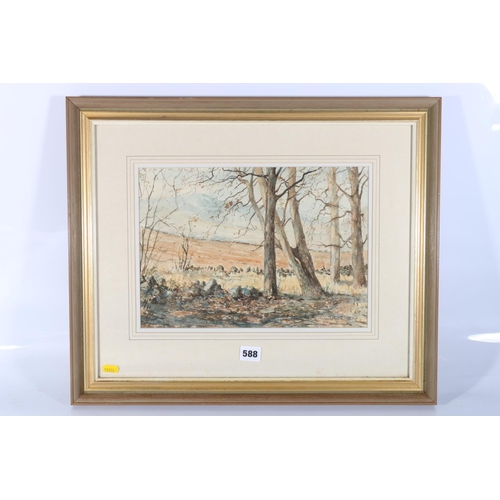 588 - JOHN BATHGATE, Garlton Woods, watercolour, signed, 24cm x 34cm.