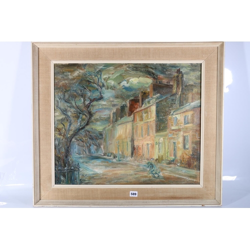 589 - MARJORY RANDALL SMITH, street scene, oil on canvas, signed and dated '64, 49cm x 60cm.