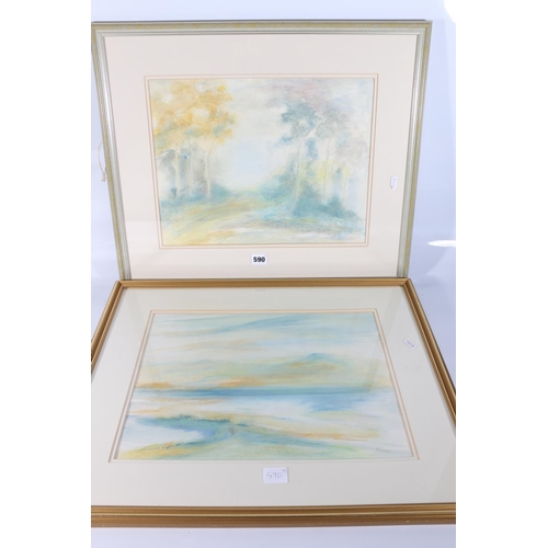 590 - LIZ VANCE of Gifford, Woodland Path and another, two pastel sketches, signed, 30cm x 39cm, (2).