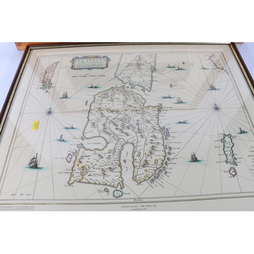 595 - JOHAN BLAEU map print of Islay and a framed photographic print of an Islay shoreline, (2).