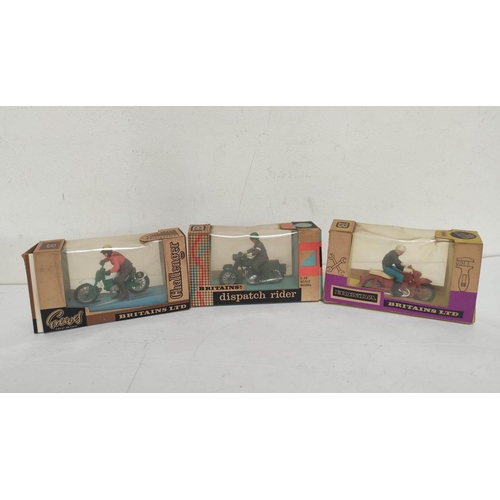 26 - Three boxed vintage 1960s 1:32 scale Britains Ltd motorcyclist figures to include a Honda-Benly 9687... 