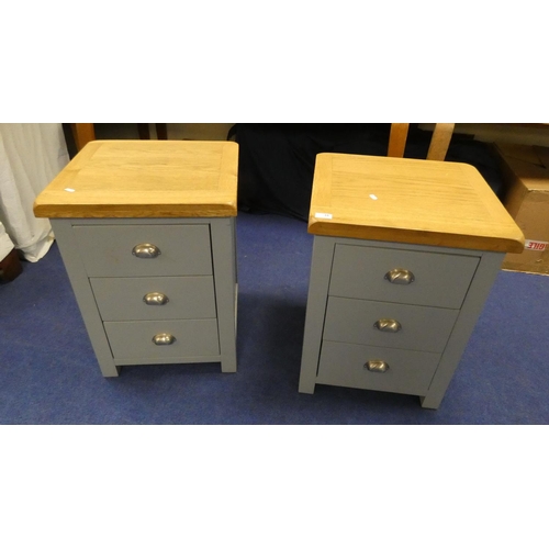 15 - Pair of painted oak top bedside drawers.