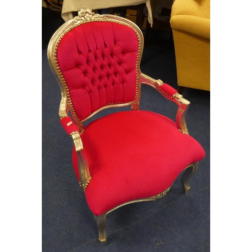 17 - Antique silvered and pink button back chair.