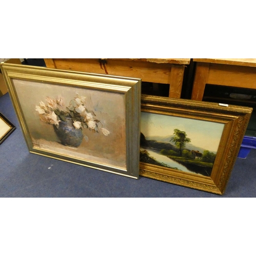 34 - Gilt frame landscape oil on canvas and another picture. (2).